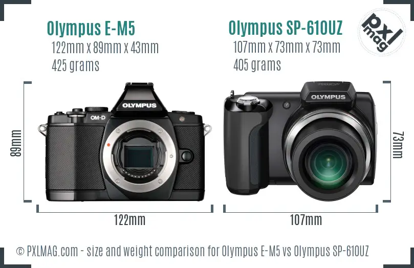 Olympus E-M5 vs Olympus SP-610UZ size comparison