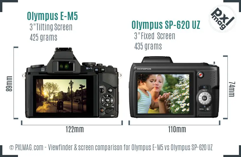 Olympus E-M5 vs Olympus SP-620 UZ Screen and Viewfinder comparison