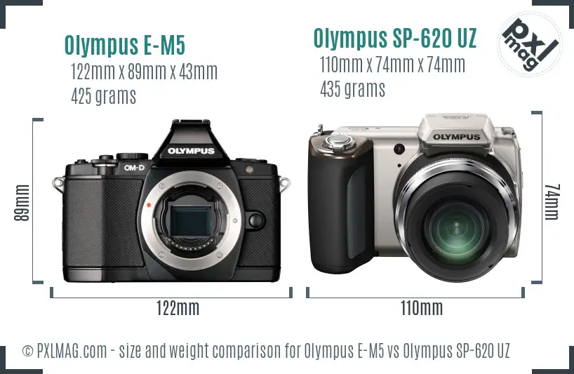 Olympus E-M5 vs Olympus SP-620 UZ size comparison