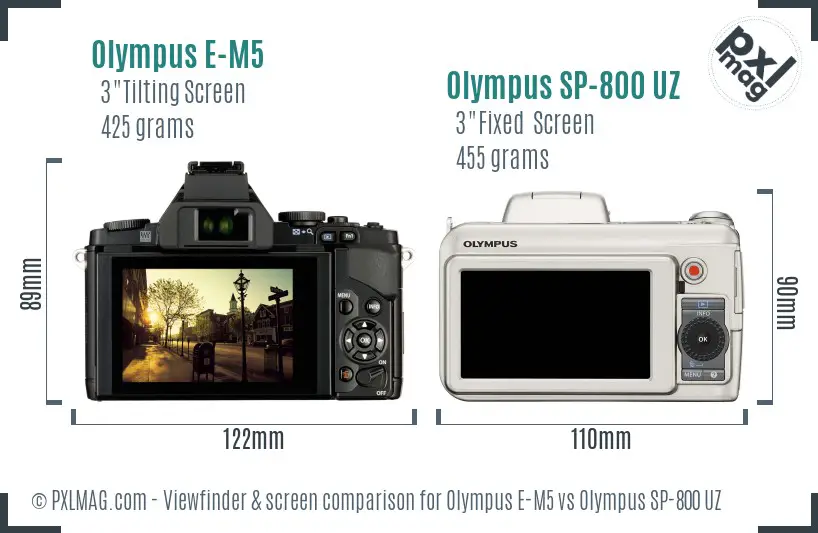 Olympus E-M5 vs Olympus SP-800 UZ Screen and Viewfinder comparison