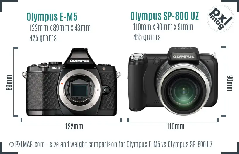 Olympus E-M5 vs Olympus SP-800 UZ size comparison