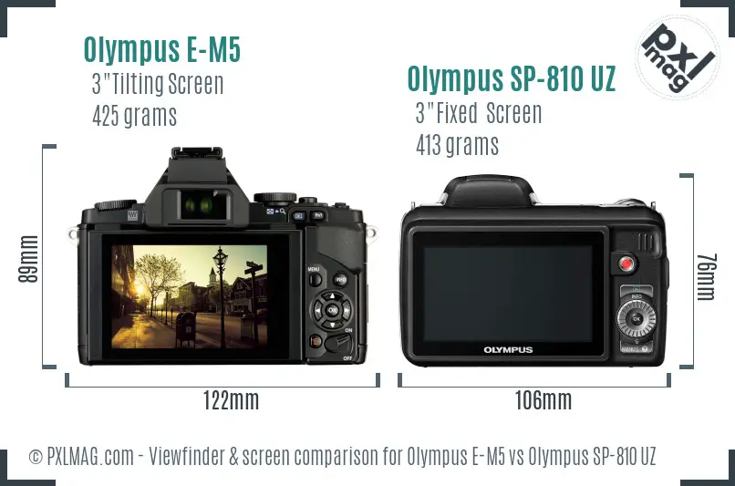 Olympus E-M5 vs Olympus SP-810 UZ Screen and Viewfinder comparison