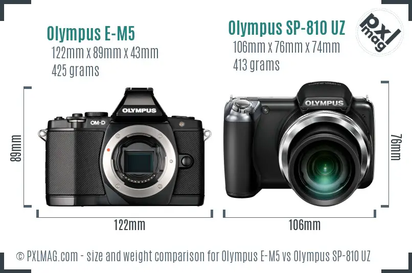 Olympus E-M5 vs Olympus SP-810 UZ size comparison