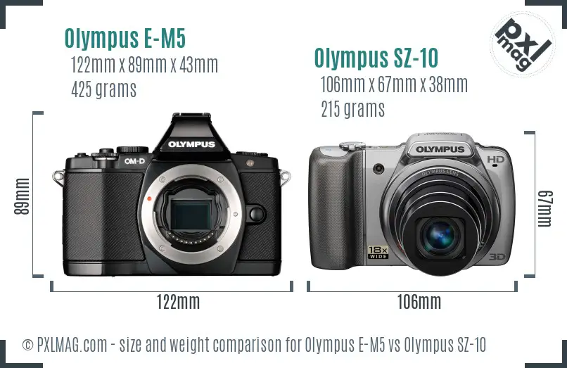 Olympus E-M5 vs Olympus SZ-10 size comparison