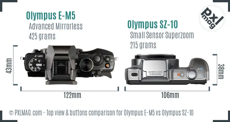 Olympus E-M5 vs Olympus SZ-10 top view buttons comparison