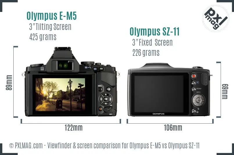 Olympus E-M5 vs Olympus SZ-11 Screen and Viewfinder comparison