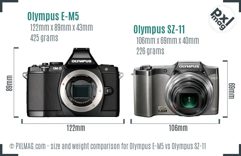 Olympus E-M5 vs Olympus SZ-11 size comparison