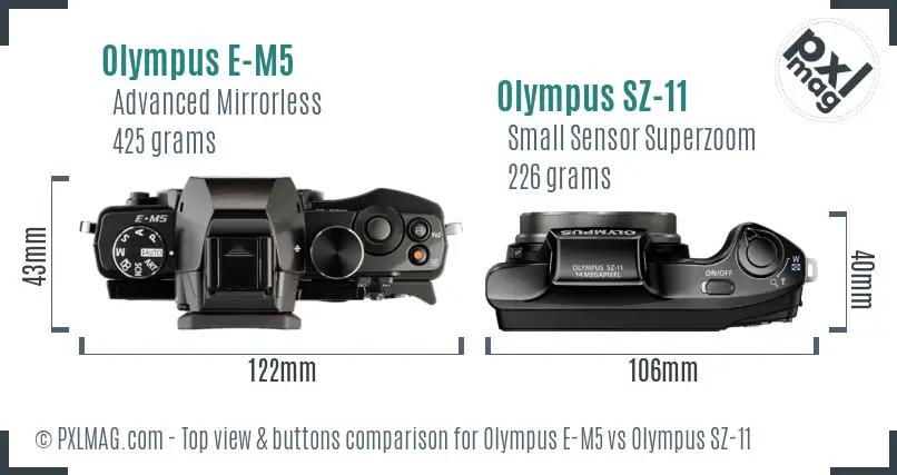 Olympus E-M5 vs Olympus SZ-11 top view buttons comparison