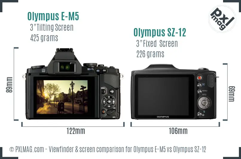 Olympus E-M5 vs Olympus SZ-12 Screen and Viewfinder comparison