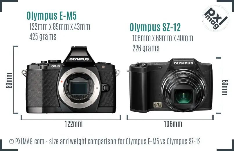Olympus E-M5 vs Olympus SZ-12 size comparison