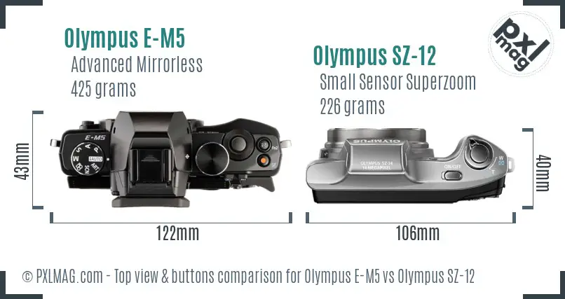 Olympus E-M5 vs Olympus SZ-12 top view buttons comparison