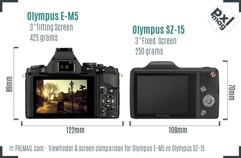 Olympus E-M5 vs Olympus SZ-15 Screen and Viewfinder comparison