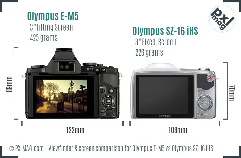 Olympus E-M5 vs Olympus SZ-16 iHS Screen and Viewfinder comparison