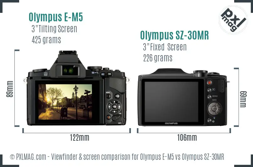 Olympus E-M5 vs Olympus SZ-30MR Screen and Viewfinder comparison