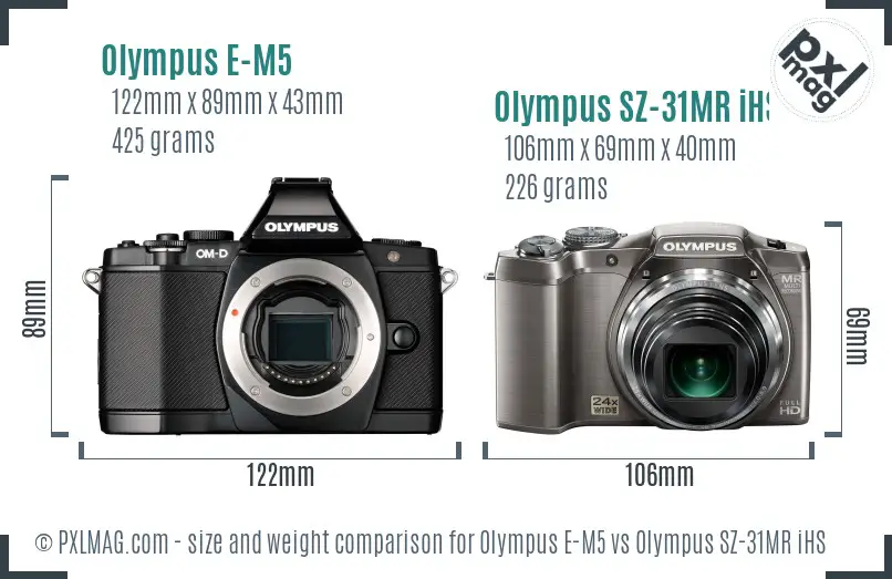 Olympus E-M5 vs Olympus SZ-31MR iHS size comparison