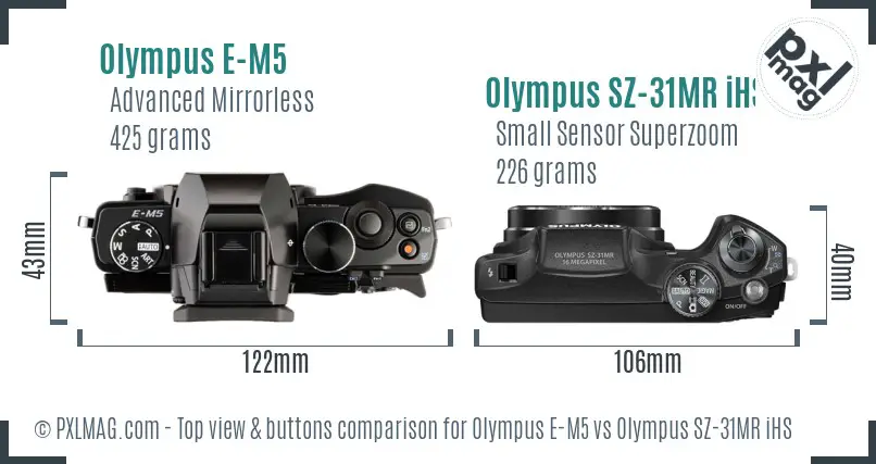 Olympus E-M5 vs Olympus SZ-31MR iHS top view buttons comparison