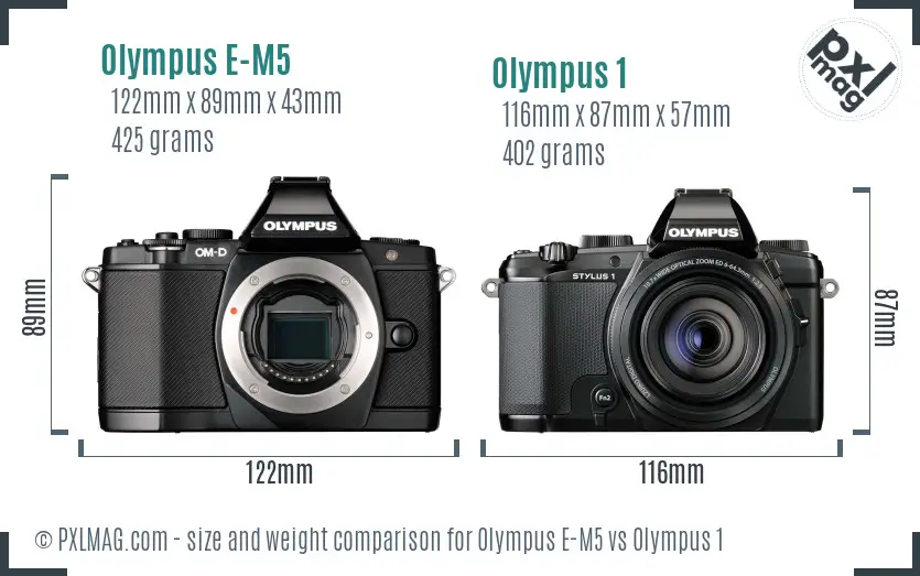 Olympus E-M5 vs Olympus 1 size comparison