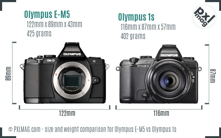 Olympus E-M5 vs Olympus 1s size comparison