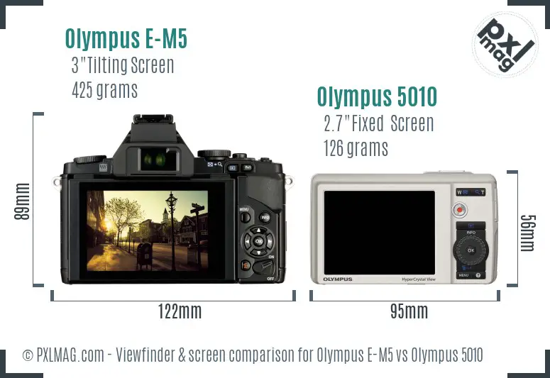 Olympus E-M5 vs Olympus 5010 Screen and Viewfinder comparison