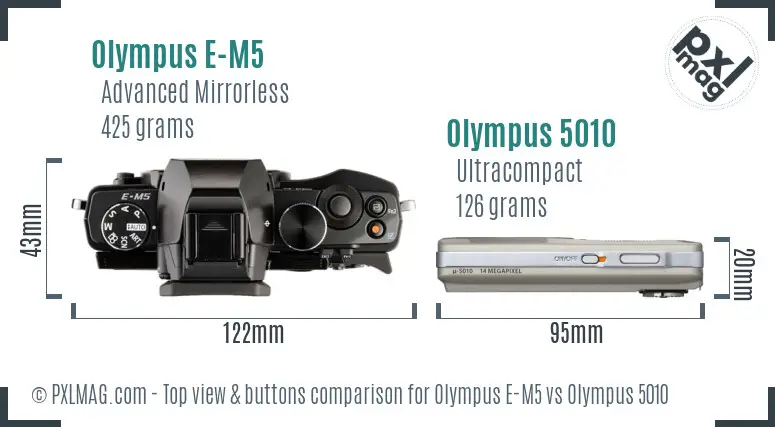Olympus E-M5 vs Olympus 5010 top view buttons comparison