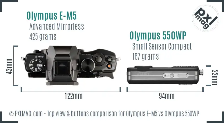 Olympus E-M5 vs Olympus 550WP top view buttons comparison