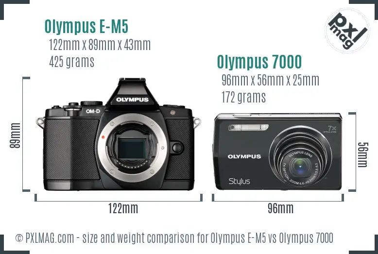 Olympus E-M5 vs Olympus 7000 size comparison