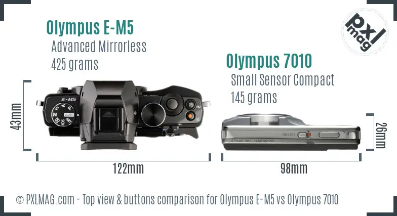 Olympus E-M5 vs Olympus 7010 top view buttons comparison