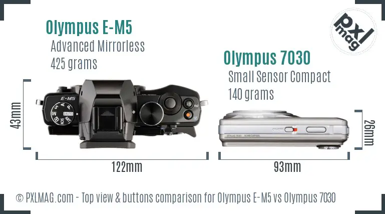 Olympus E-M5 vs Olympus 7030 top view buttons comparison