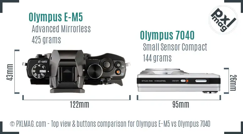 Olympus E-M5 vs Olympus 7040 top view buttons comparison