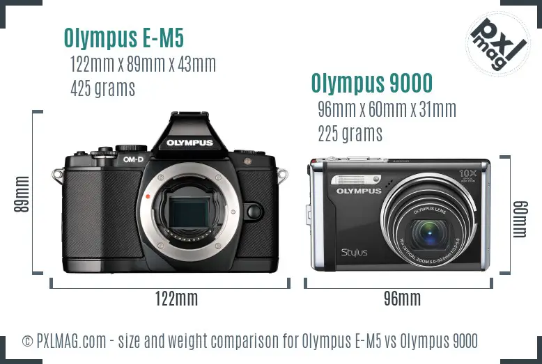 Olympus E-M5 vs Olympus 9000 size comparison