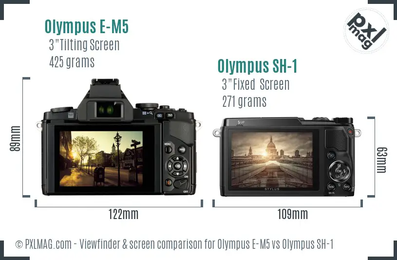 Olympus E-M5 vs Olympus SH-1 Screen and Viewfinder comparison