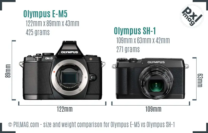 Olympus E-M5 vs Olympus SH-1 size comparison