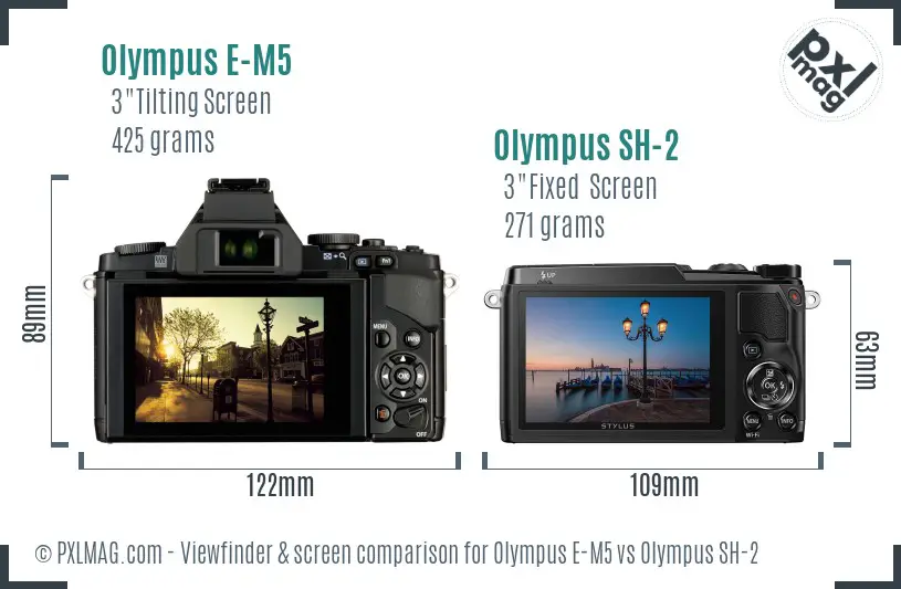 Olympus E-M5 vs Olympus SH-2 Screen and Viewfinder comparison