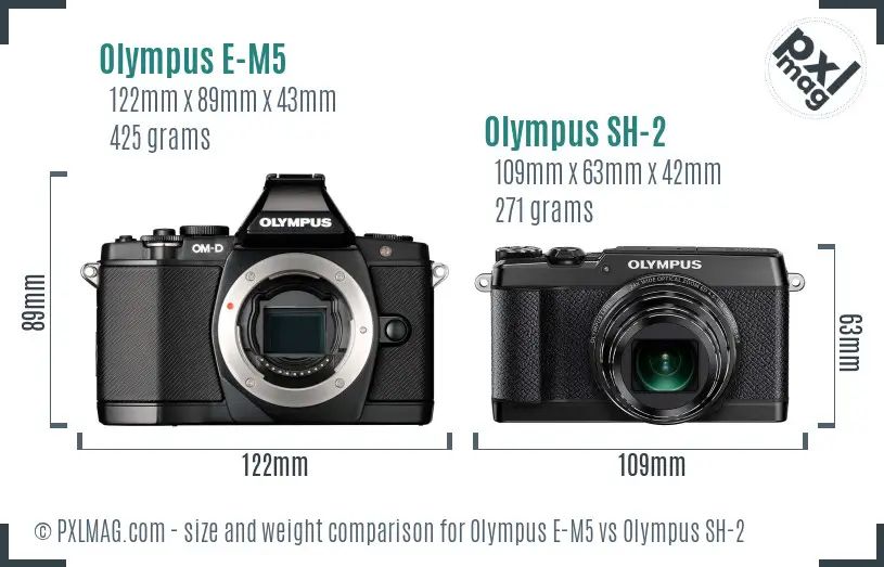 Olympus E-M5 vs Olympus SH-2 size comparison