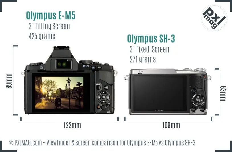 Olympus E-M5 vs Olympus SH-3 Screen and Viewfinder comparison