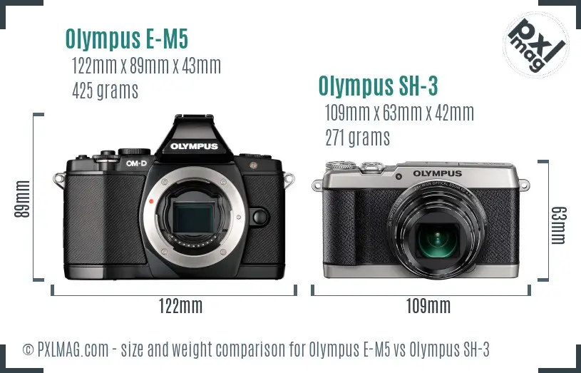 Olympus E-M5 vs Olympus SH-3 size comparison