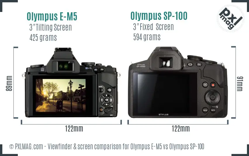 Olympus E-M5 vs Olympus SP-100 Screen and Viewfinder comparison