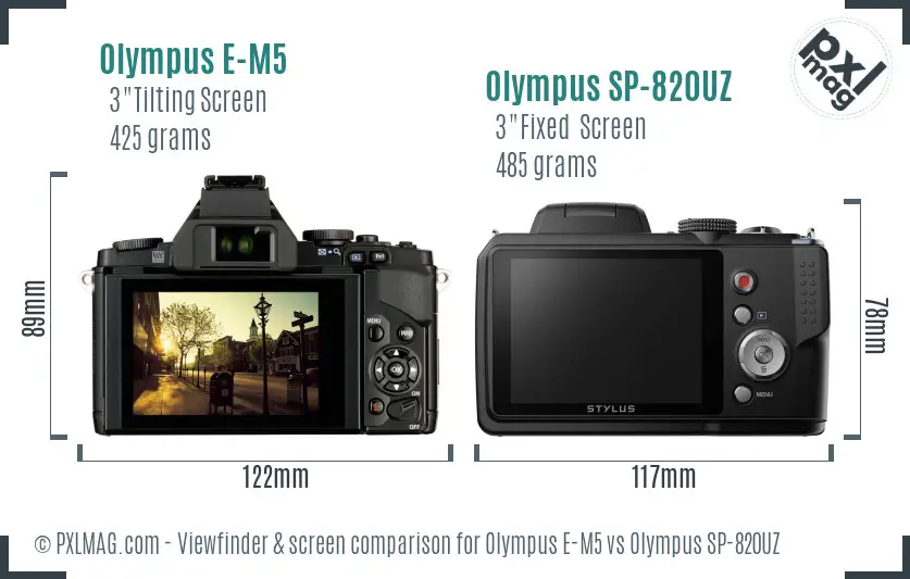 Olympus E-M5 vs Olympus SP-820UZ Screen and Viewfinder comparison