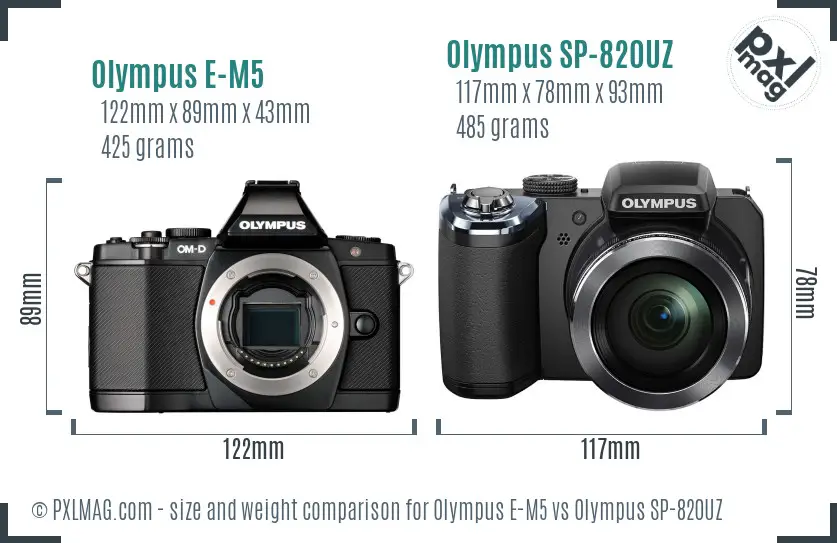 Olympus E-M5 vs Olympus SP-820UZ size comparison