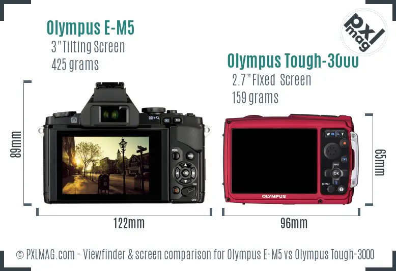 Olympus E-M5 vs Olympus Tough-3000 Screen and Viewfinder comparison