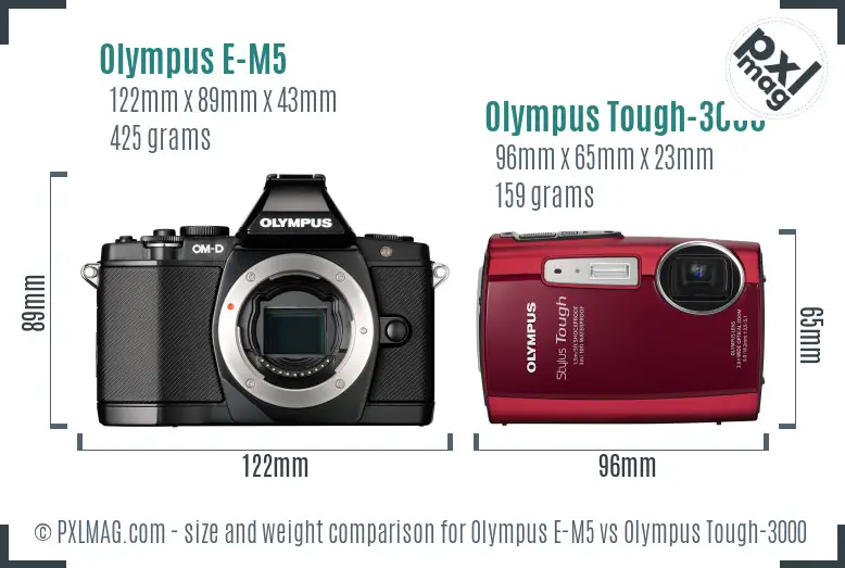Olympus E-M5 vs Olympus Tough-3000 size comparison