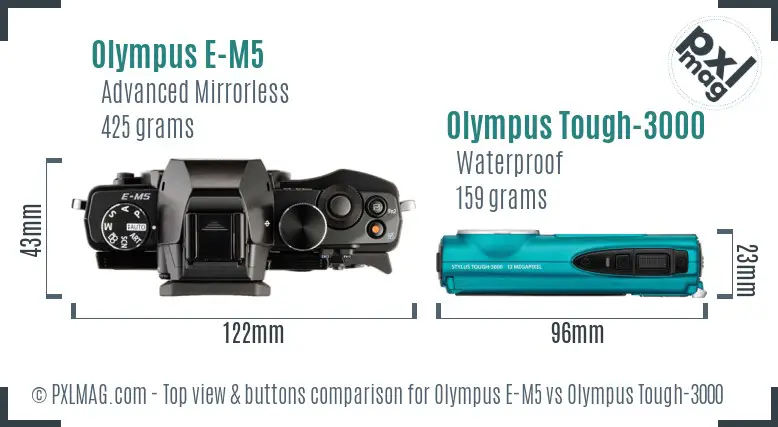Olympus E-M5 vs Olympus Tough-3000 top view buttons comparison