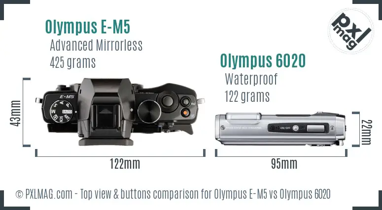 Olympus E-M5 vs Olympus 6020 top view buttons comparison