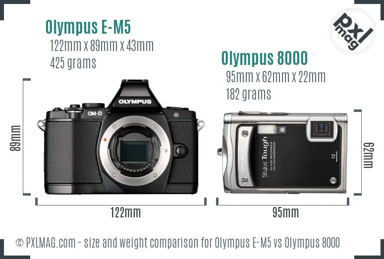 Olympus E-M5 vs Olympus 8000 size comparison
