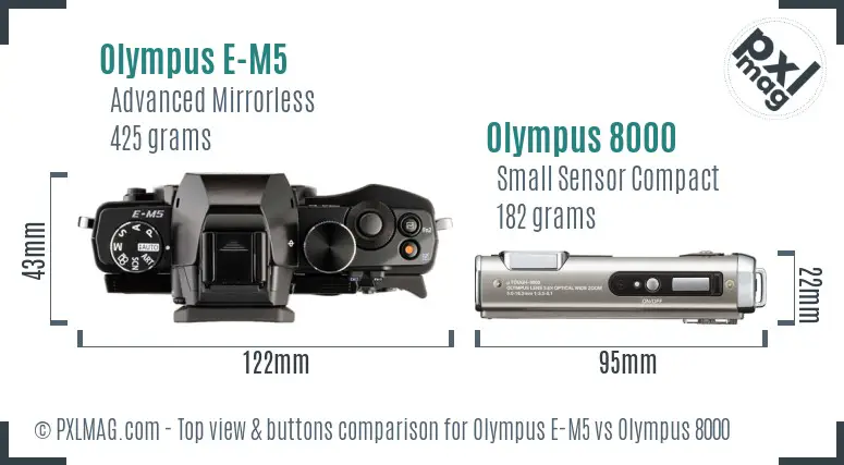 Olympus E-M5 vs Olympus 8000 top view buttons comparison