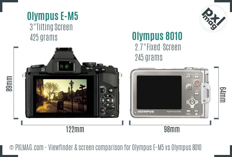 Olympus E-M5 vs Olympus 8010 Screen and Viewfinder comparison