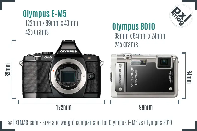 Olympus E-M5 vs Olympus 8010 size comparison