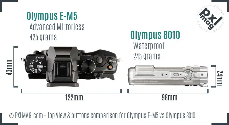 Olympus E-M5 vs Olympus 8010 top view buttons comparison