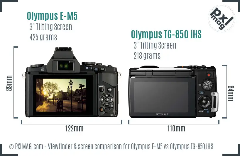 Olympus E-M5 vs Olympus TG-850 iHS Screen and Viewfinder comparison
