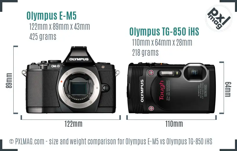 Olympus E-M5 vs Olympus TG-850 iHS size comparison